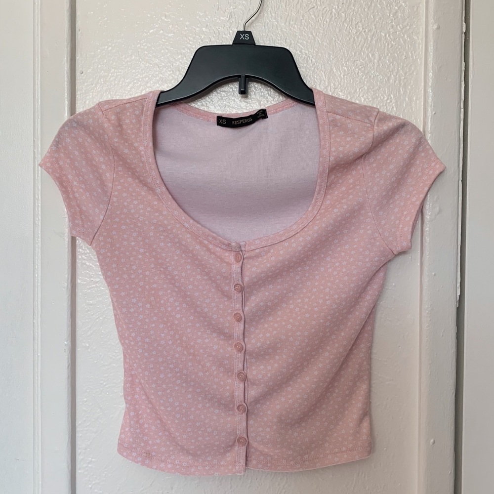 Pink floral button-up top